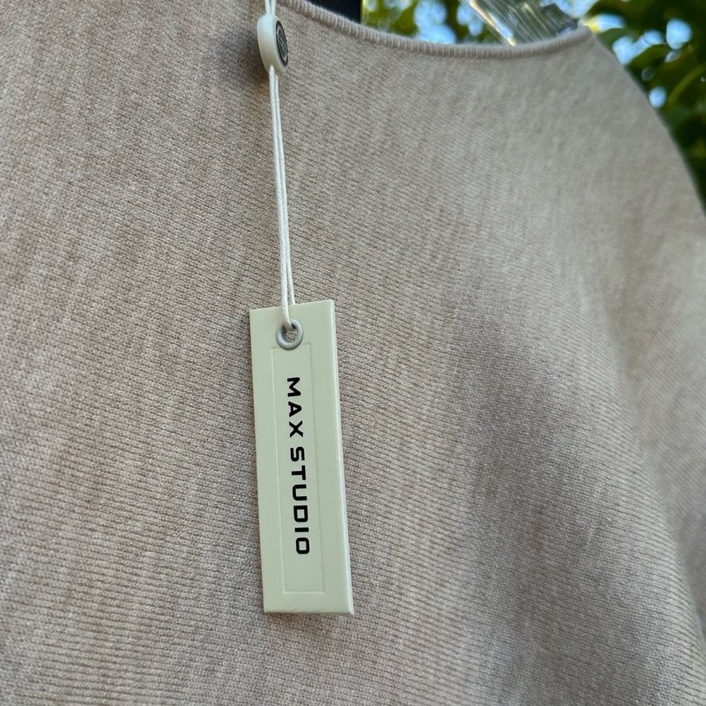 MAX STUDIO Dolman Long Sleeve Knit With Ruched Tie Sleeves in Oat Brown-S - Picture 8 of 10